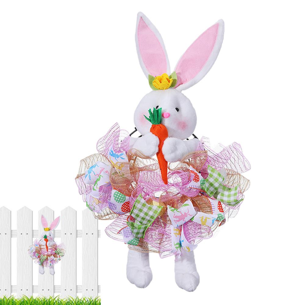 

Easter Door Wreath Artificial Funny Cute Bunny Holiday Decor Cute Bunny Front Door Wreath For Indoor Outdoor Farmhouse Bedroom розовый