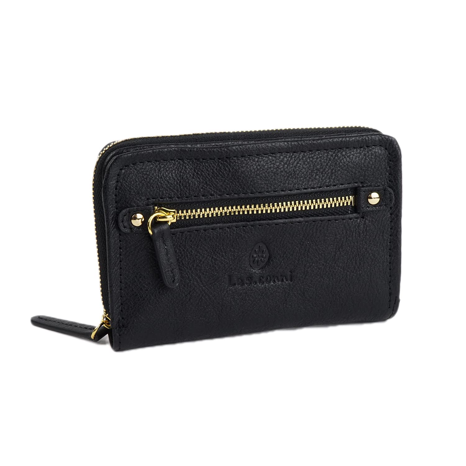 

Bifold Wallet Genuine Leather Round Zipper Cowhide Leather Wallet Wallet Bifold Wallet [Reconni] Women s Women s (Black) чорний