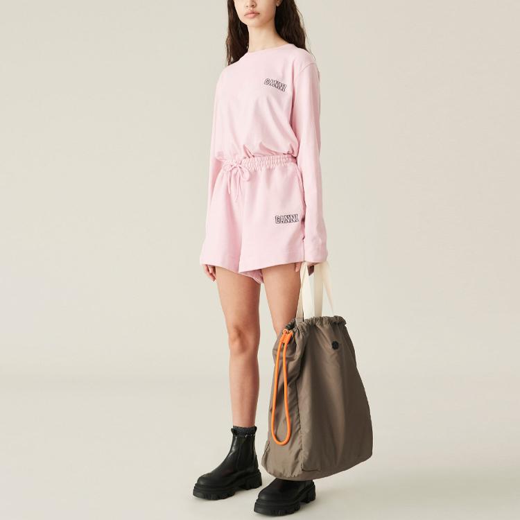 GANNI Minimalist Casual Sports Drawstring Fleece Shorts Women shorts Pink T2924465