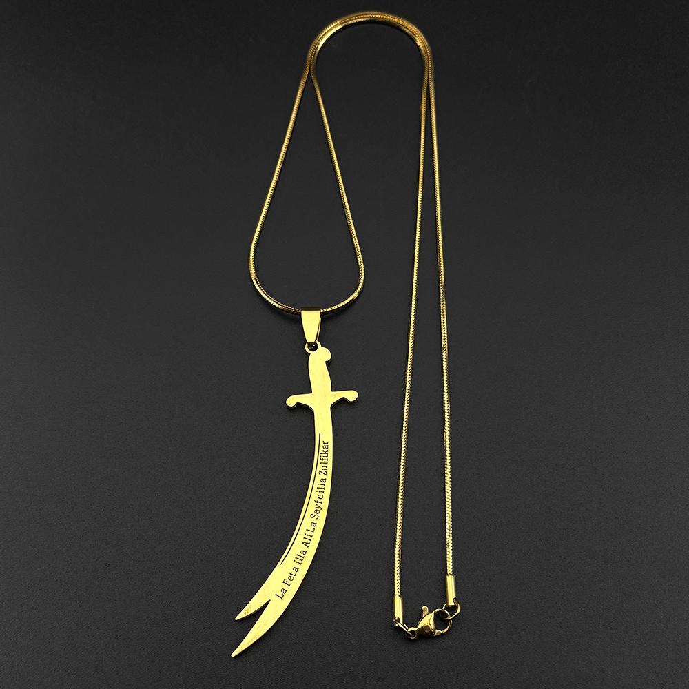 Collana Ciondolo Spada Ali Zulfiqar Araba per Donne Uomini Acciaio Inossidabile Allah Musulmano Inscriptions Islamiche Catena Corano Gioielli