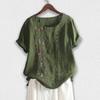 O-Neck Short Sleeve Loose Fit Women Shirt Embroidery Flower Print Buttons Decor Shirt Top Streetwear