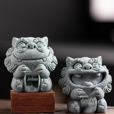 Kleines Fengshiye Chinesisches Steinlöwenpaar: Schreibtisch-Maskottchen und kreatives Tee-Haustier-Ornament für Bonsai- und Aquariendekoration