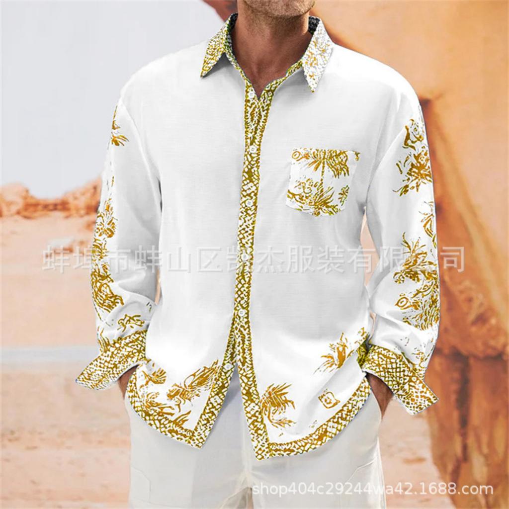 Stylish printed long-sleeve shirt, casual and versatile for daily wear.