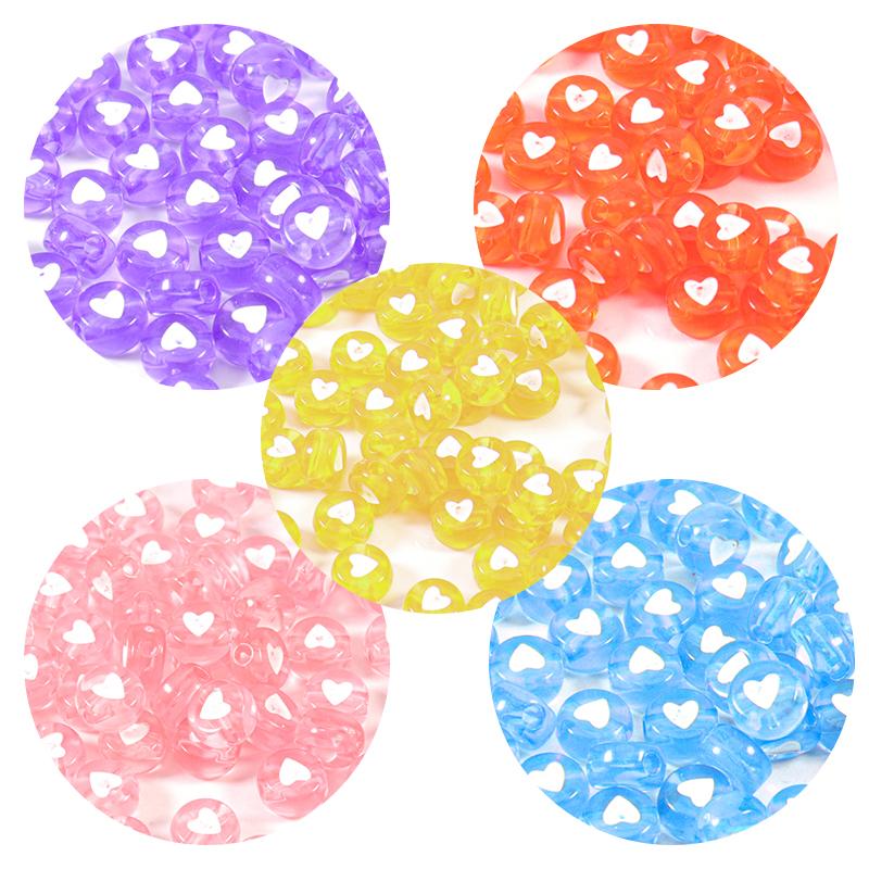 100pcs/Lot Acrylic Color Heart Beads Transparent Flat Round Loose Spacer Bead for Jewelry Making DIY Handmade Bracelet Supplies