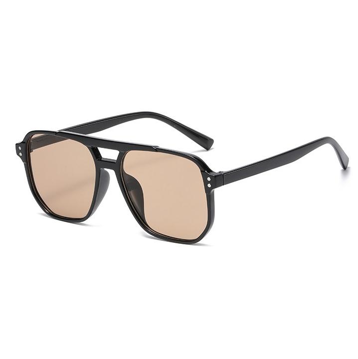 

New Style Square-framed Sunglasses With Metallic Studs, Women s Double-rimmed Retro Style Sunglasses 8618 коричневый