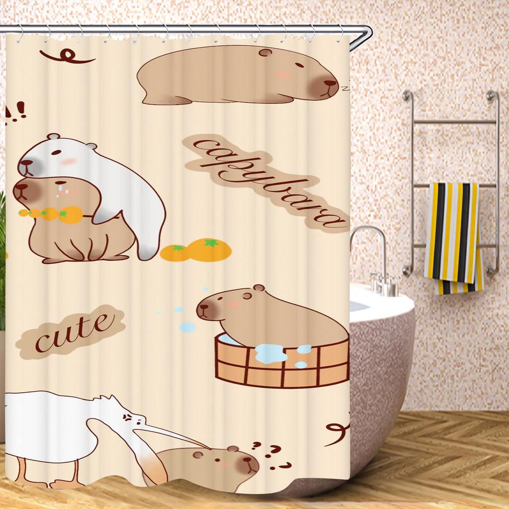 Kapibara Badrumsgardiner Tillbehörssatser Lyx Duschdraperi Bad & Saker Söt Vattentät Rolig Anime För Vardagsrum