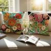 Painted Flowers Pillow Case Sofa and Living Room Decorative Cushion Covers Dust-proof and Mite-proof Invisible Zipper