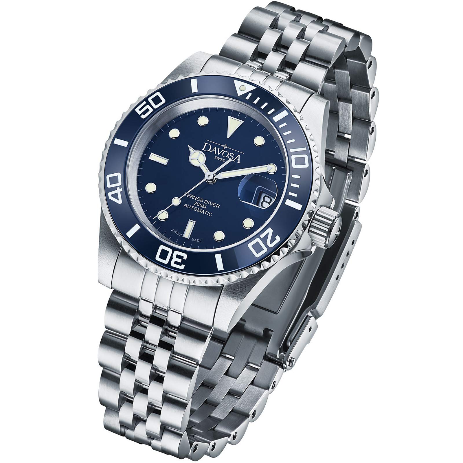 

Mechanical Automatic Date 200M Waterproof Ternos Ceramic Swiss Made Silver [Davosa] 161.555.04 для чоловіків