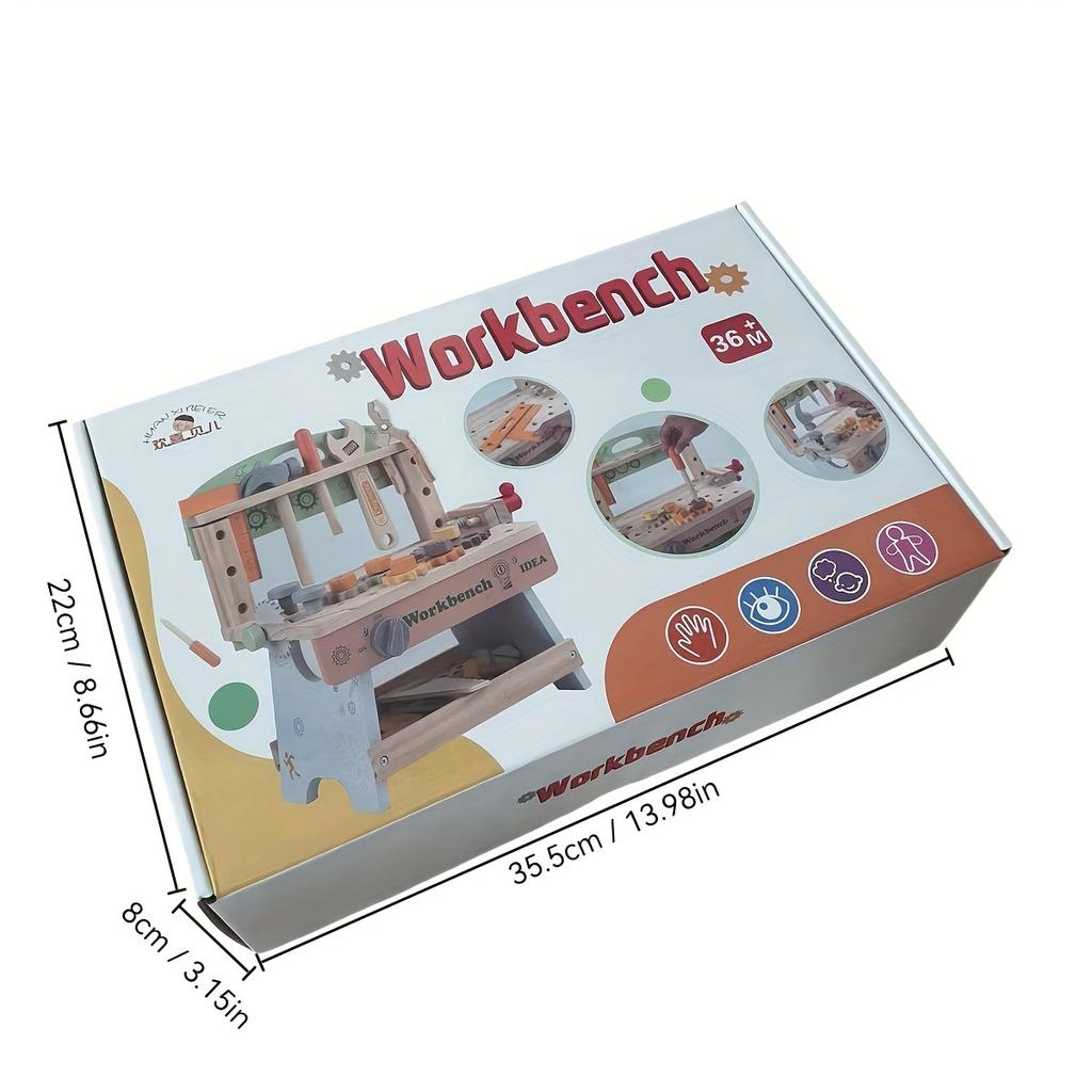 Multifunctional Wooden Tool Table for Youngsters DIY Learning Toy with Wrenches,Screwdrivers,Rulers Gears Interactive Educational Playset