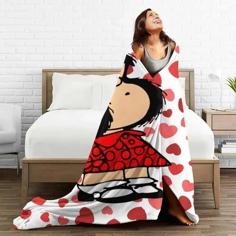 Mafalda Anime-Decke, kariert, Flanell, Winter, multifunktional, warme Überwurfdecken für Bett, Reise, Teppichstück