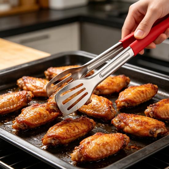 Stainless Steel Serving Tongs Heavy-Duty Food Tongs with Grip 3-Line Slotted Head Cooking Tong for BBQ Buffet Kitchen