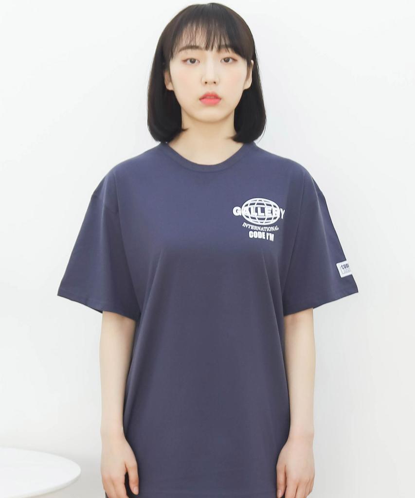 CODE I'M 30-Count Single Earth Logo Print Oversized Short Sleeve T-Shirt Navy