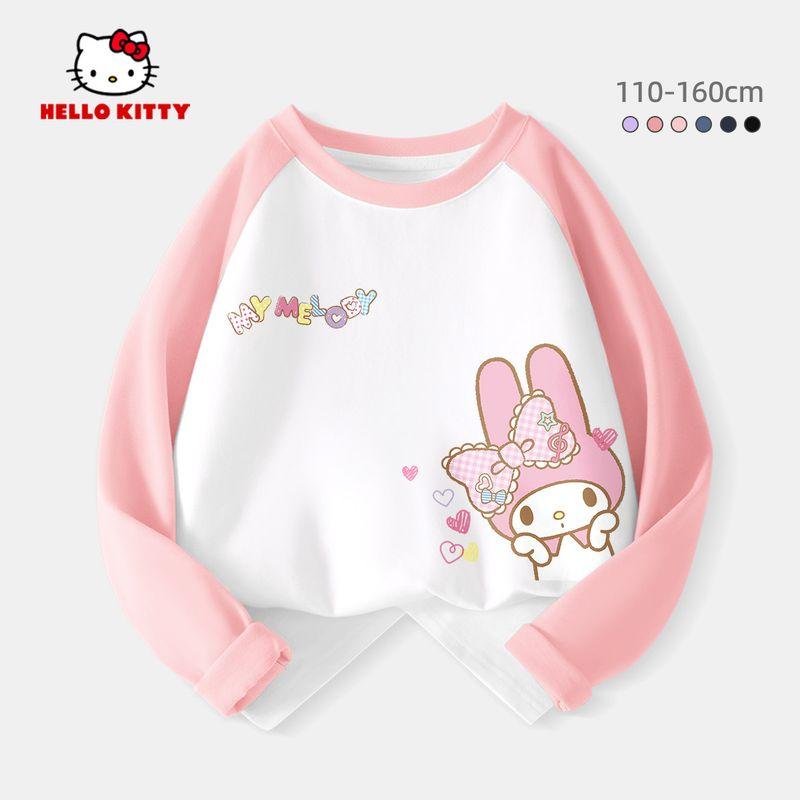 Hello Kitty Girls' Long-Sleeved T-Shirt 2025 New Pure Cotton Kidsren's Raglan Top Cute Girl's Bottoming Shirt