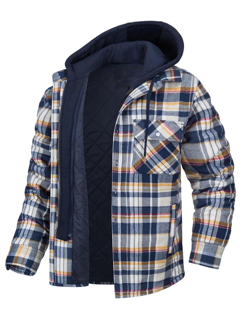 Men's Plaid Hooded Cotton Jacket: Thick, Long Sleeve, Loose-Fit for Autumn/Winter