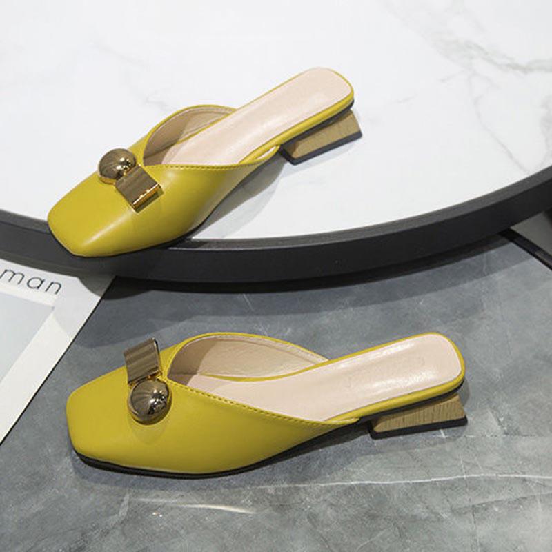 Taille 35-40 femmes pantoufles en cuir Pu en plein air talons hauts sandales bohème résistant à l'usure antidérapant bureau dame sandales à bout carré