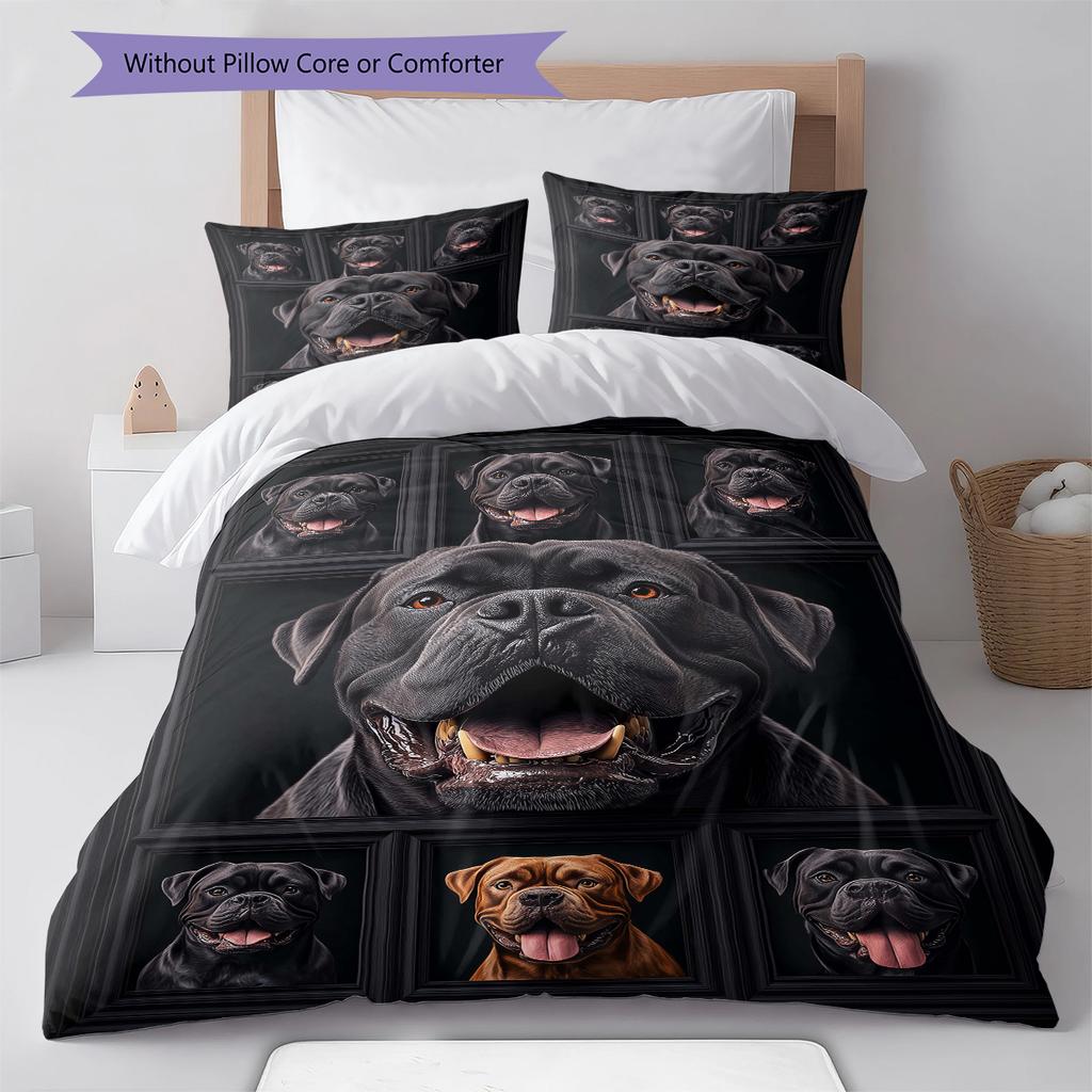Set Copripiumino Trapuntato con Fantasia Bulldog Coperte Federe Decorazione per la Casa Regalo (1 * copripiumino + 2 * federa, senza nucleo)