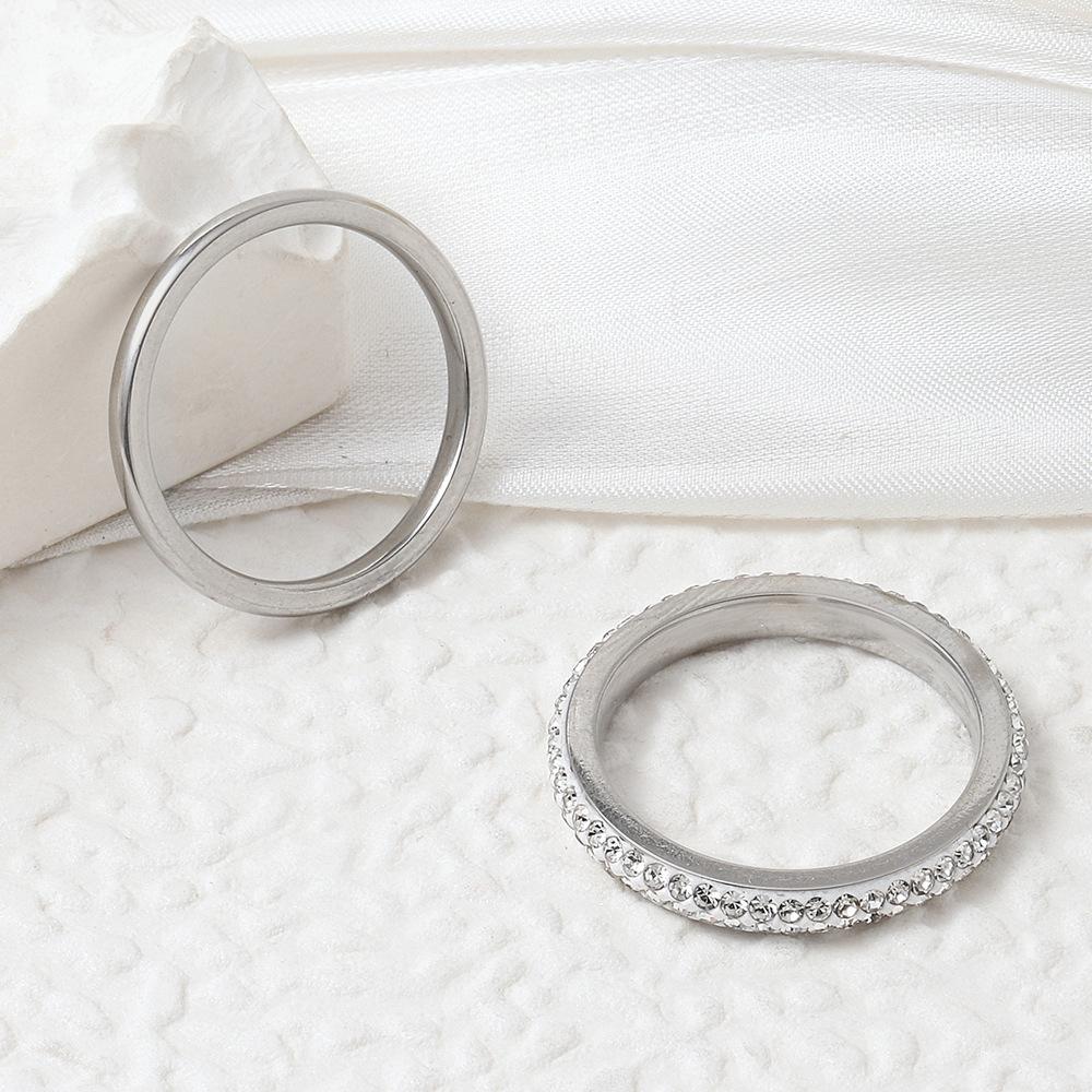 Korean Style Stainless Steel Ring 2mm Inner and Outer Ball Ceramic Clay Inlaid Diamond Ring Simple Fashion Titanium Steel Jewelry Set