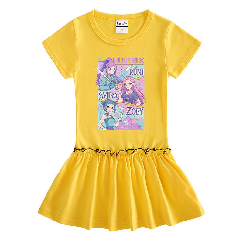 Girls Kpop Rumi Mira Zoey Hunters Print Raglan Sleeves Summer Dress