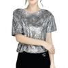 Women's Solid Color Sequined Round Neck Loose Casual Short Sleeve T-Shirt Top