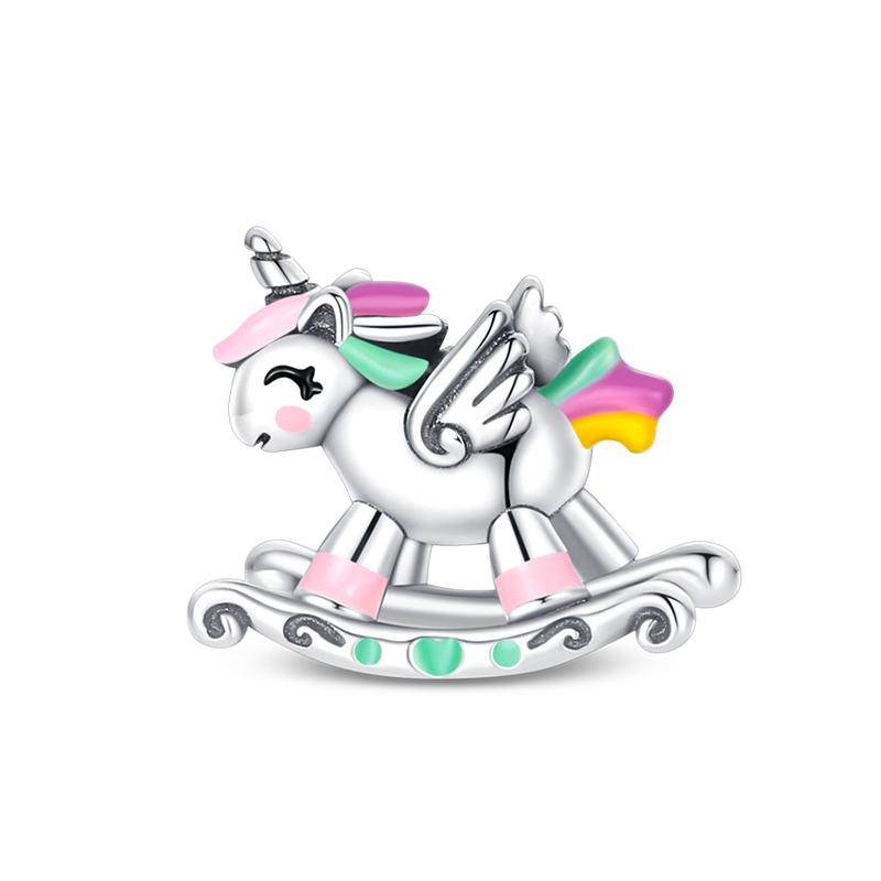 Sweet Romance 925 Silver Rainbow Unicorn Charms Beads Fit 3mm Bracelets DIY Jewelry Making Shining Dreamy