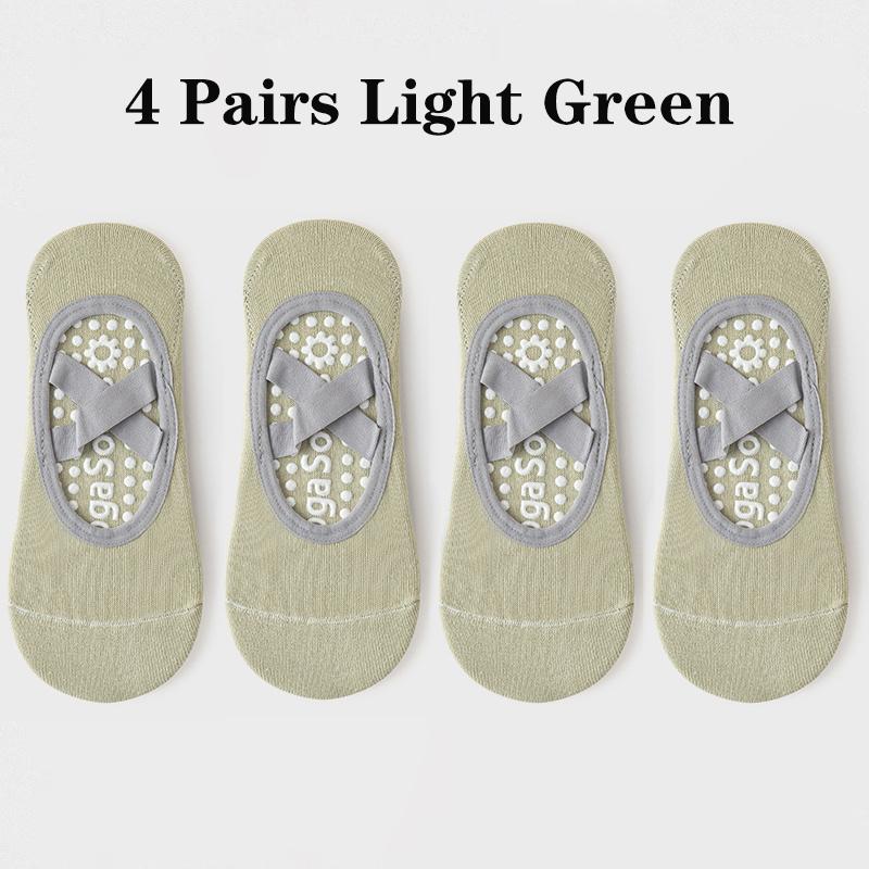 4 Pairs Yoga Socks for Women Bandage Pilates Non-Slip Grip Socks Backless Breathable Fitness Sports Ballet Dance Floor Socks