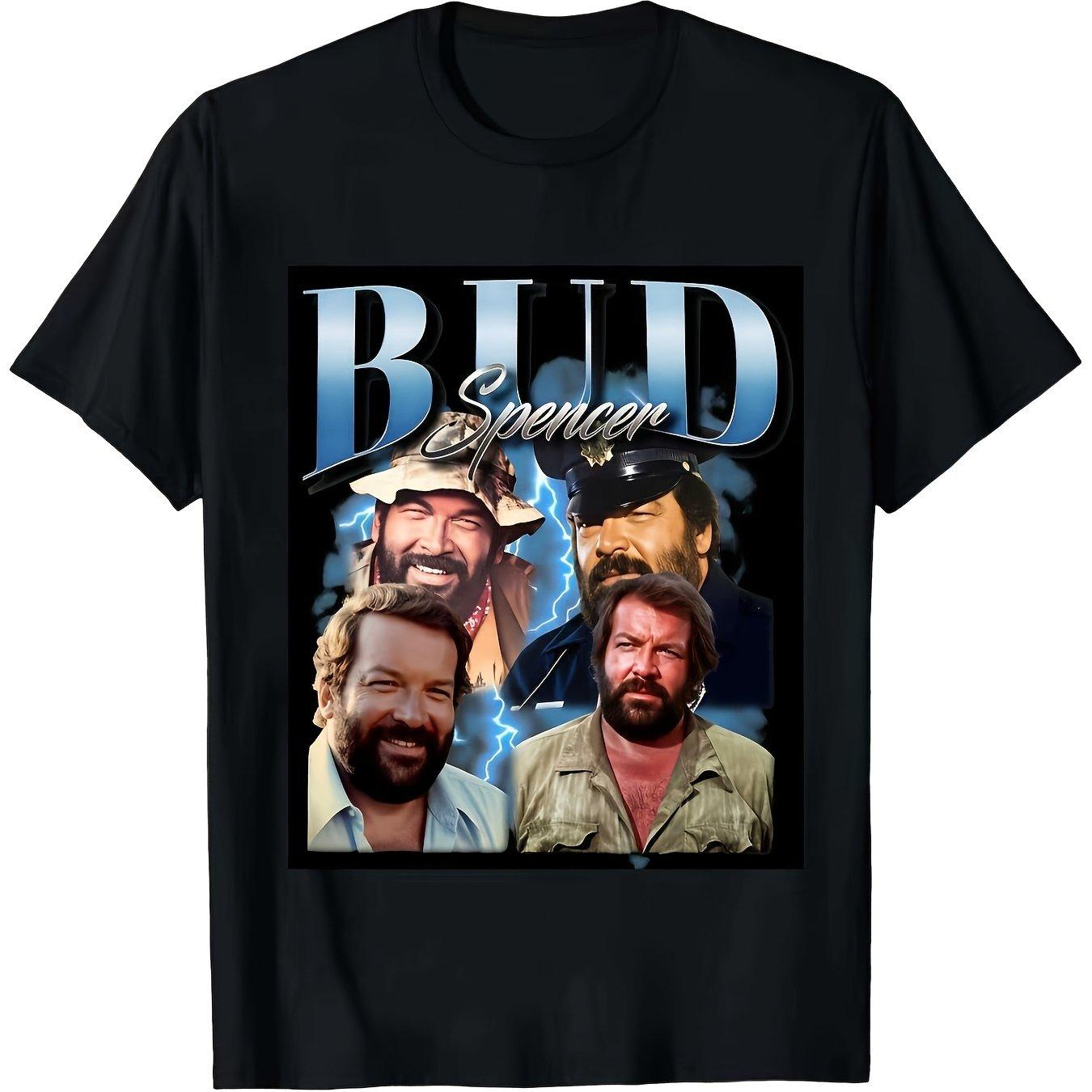 Mens Bud Spencer and Terence Hill Retro Western Movie Pattern Tshirt Retro Movie Loose Round Neck 2XL