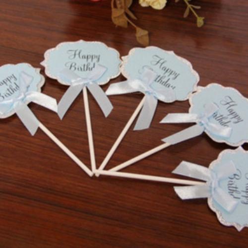 

5pcs/lot Happy Birthday Cupcake Toppers DIY Ribbon Knot Cake