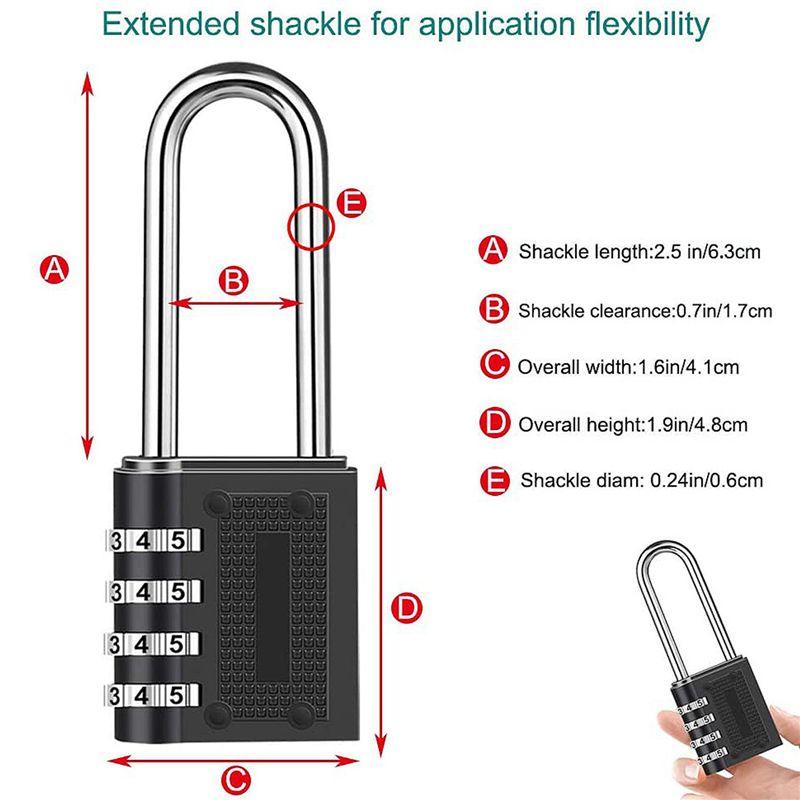 A84E-6 Pack Outdoor Combination Padlock Long Shackle Lock 6.5Cm Shackle Waterproof 4 Digit Resettable Combination Lock