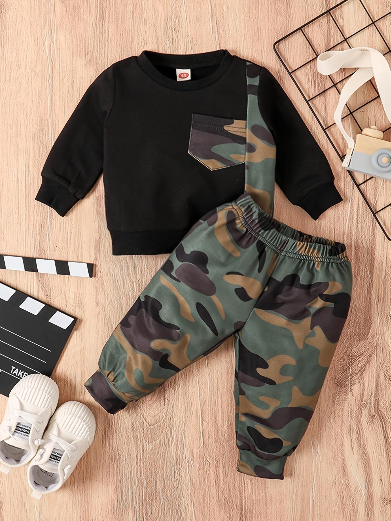 

Set of black and camouflage top and camouflage pants for baby boys, suitable for children under two years old 68 зелёный
