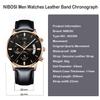 NIBOSI Men's Watch Leather Strap Chronograph Waterproof Brand Analog Business Wristwatch Stylish Casual Big Face Gentleman Luxury Gift Gold Black