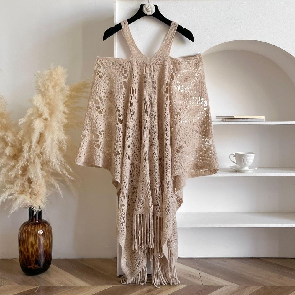 Tassels Bohemian Shawl Plus Size Crochet Top Women Casual Knit Hollow Out Top Streetwear