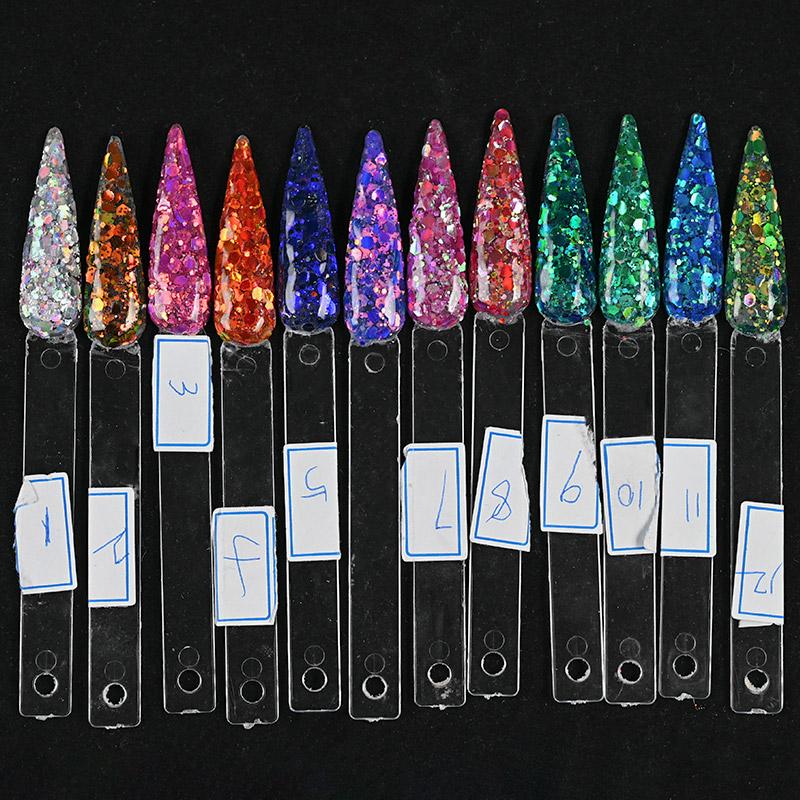 12 buc/set pudră acrilică cu paiete sclipicioase groase fulgi cameleon 3 în 1 pentru extensia unghiilor acrilice sculptură nail art Decoratio