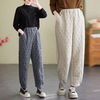 Vrouwen Winter Warm Down Katoenen Broek Dikke Gewatteerde Gewatteerde Broek Joggers Elastische Taille Casual Broek