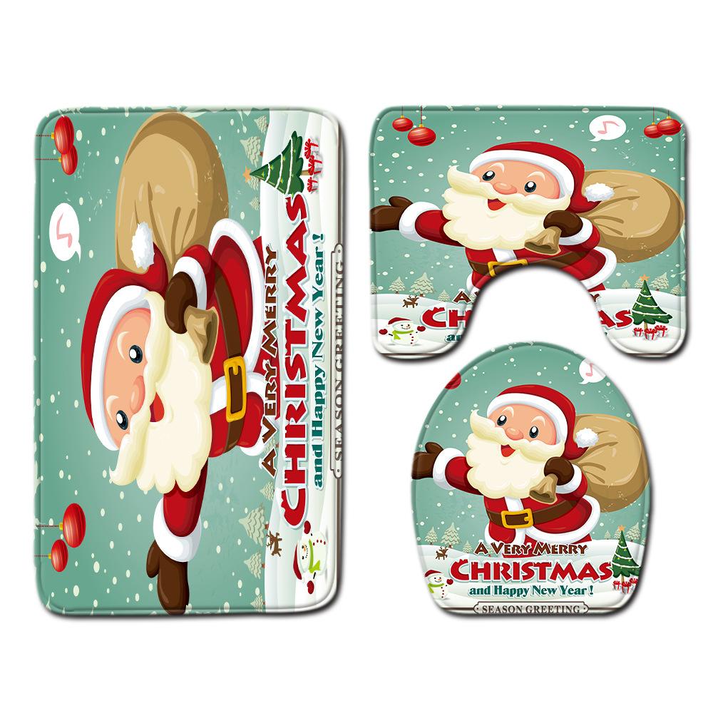 Christmas Bathroom Floor Mat Toilet Three-Piece Set