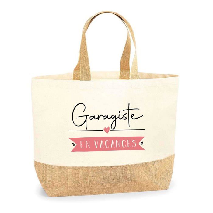 Sac cabas - PLANETEE - Garagiste en Vacances - Jute & coton - Grande contenance - Éco-responsable