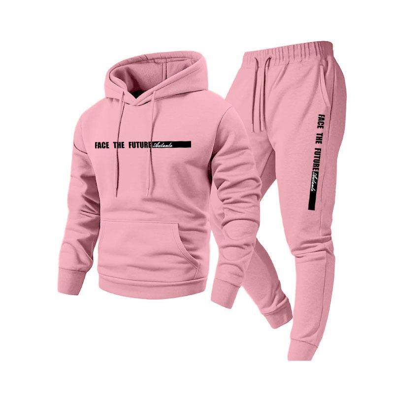 Ensemble Sweat à Capuche Imprimé Lettres Automne Hiver Veste en Velours Pantalon de Jogging Ensemble Décontracté Tendance XXXL rose