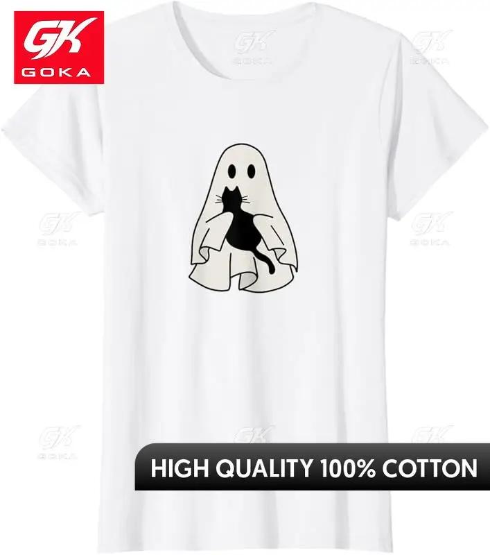 

Hug Ghost Black Cat Halloween Unisexs Womens T Shirt Vintage Hip Hop Cool Short Sleeve Casual Graphic Tops Tees Unisex T Shirts S