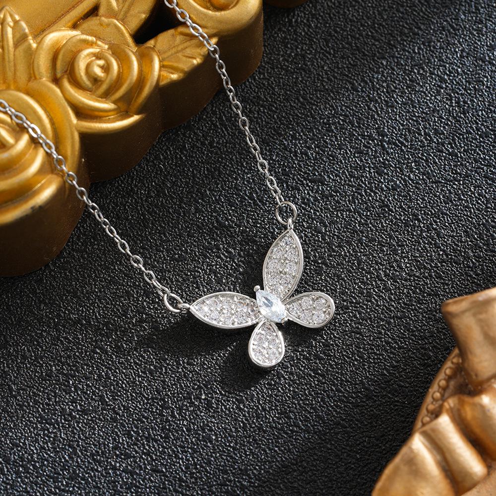 European Style Diamond Butterfly Necklace: White Gold Plated Choker for Women