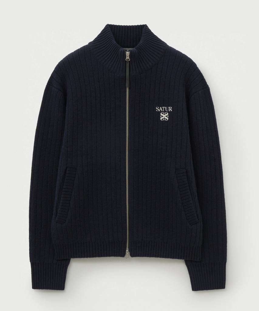 Satur Faro Half Neck Knit Zip-Up Navy