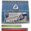 Wooden Pencil By Staedtler Mars Lumograph - Pack of 24 Degrees In Practical Plastic Storage Box With 6" and 8" Aluminum Ruler