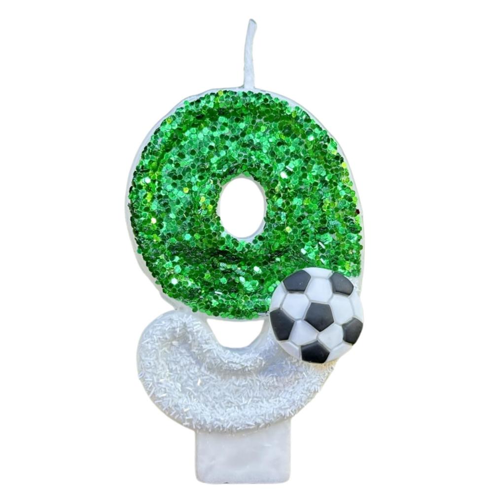Football Children's Birthday Candles 0-9 Number Green Sparkles Birthday Soccer Ball Candle For Boy Party Soccer Fans Party Decor