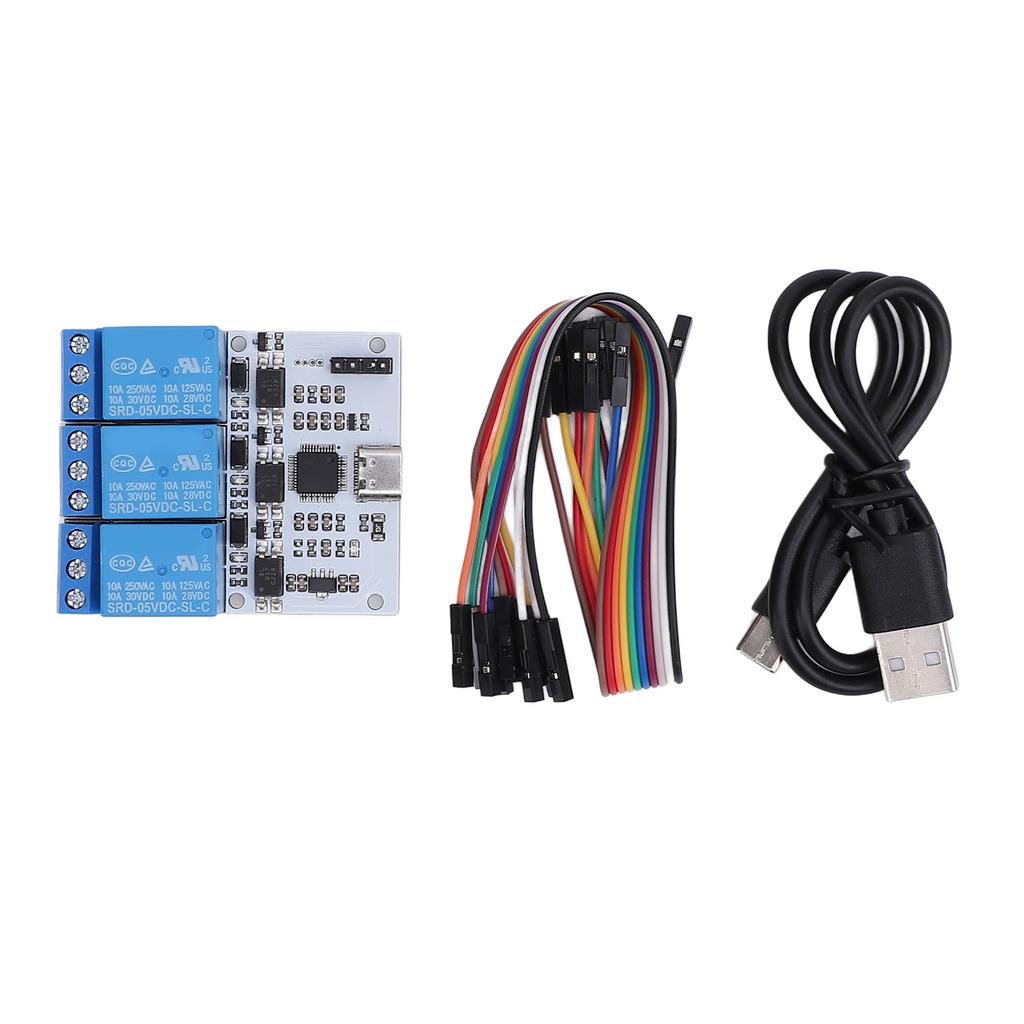 USB Relay Module 3 Channel Type C to Serial Port Control Relay Module with Overcurrent Optocoupler Protections
