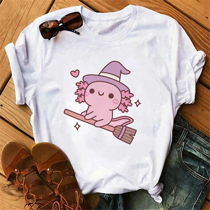 Summer Short-sleeve Casual Top with a Cute Salamander Drinking Bubble Tea Print, Children's T-shirt