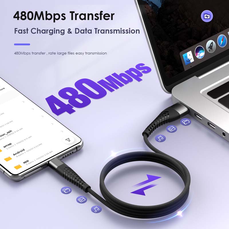 100W 7A Super Fast Charging USB Type C Cable Quick Charge 3.0Data Cord Nylon Braid for Samsung Galaxy Huawei Xiaomi Charger Wire