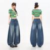 Spring Summer Vintage Saber Cut Heavy Patchwork Tencel Lyocell Casual Loose Silhouette Denim Pants For Ladies Casual Pants Oversize Denim Trousers