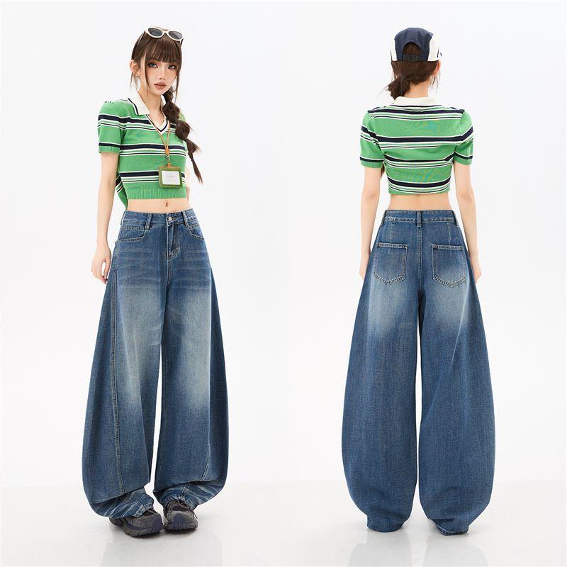 Spring Summer Vintage Saber Cut Heavy Patchwork Tencel Lyocell Casual Loose Silhouette Denim Pants For Ladies Casual Pants Oversize Denim Trousers