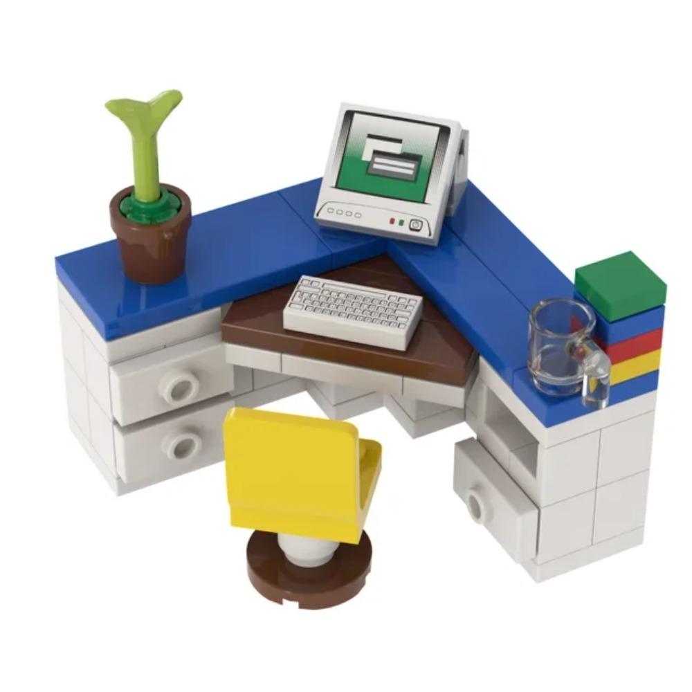Scrivania ad Angolo per Computer Ufficio Classico Blocchi da Costruzione Giocattoli Collezione Bambini Souvenir Regalo Gioco di Finzione Decorazione Ragazzo Ragazza Città MOC