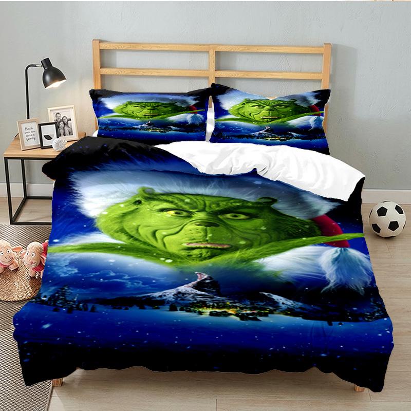 Grin-ch's Festive Adventure 3pcs Bedding Set,Including 1pc Duvet Cover And 2pcs Pillowcases Perfect Gift for Christmas,Ideal for Bedroom, Dormitory