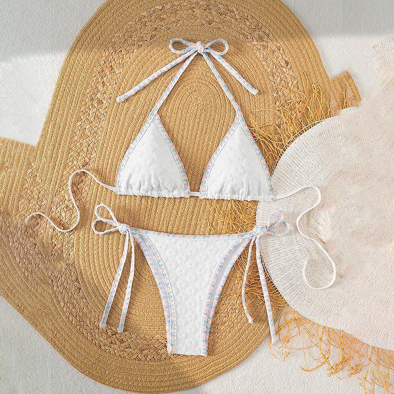TS JYL-SW076 Solid Back Tie Bikini Set, High-End Two-Piece Swimwear For Beach S лазурный
