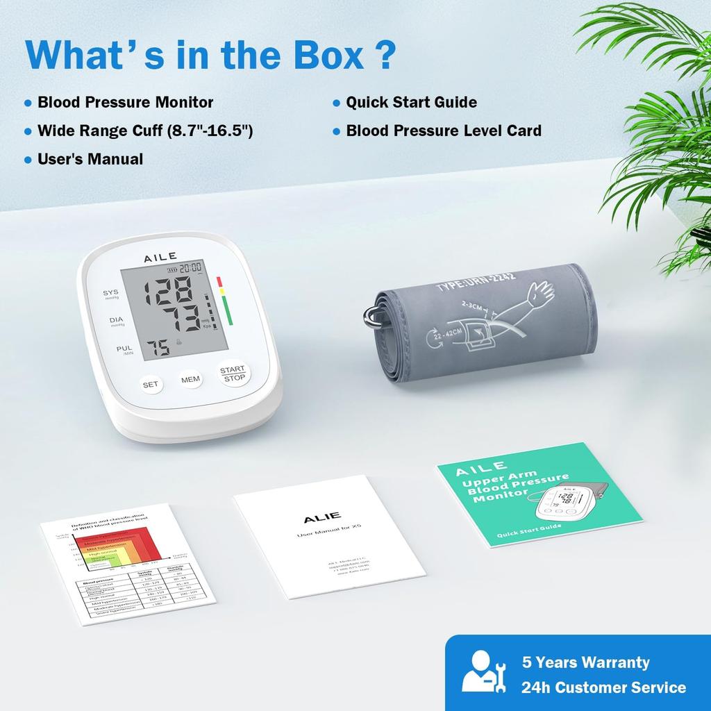 Blood Pressure Monitor, AILE Blood Pressure Machine Upper Arm Large Cuff(8.7"-16.5"), High Automatic Blood Pressure Monitors Cuff for Home Use, (BP)